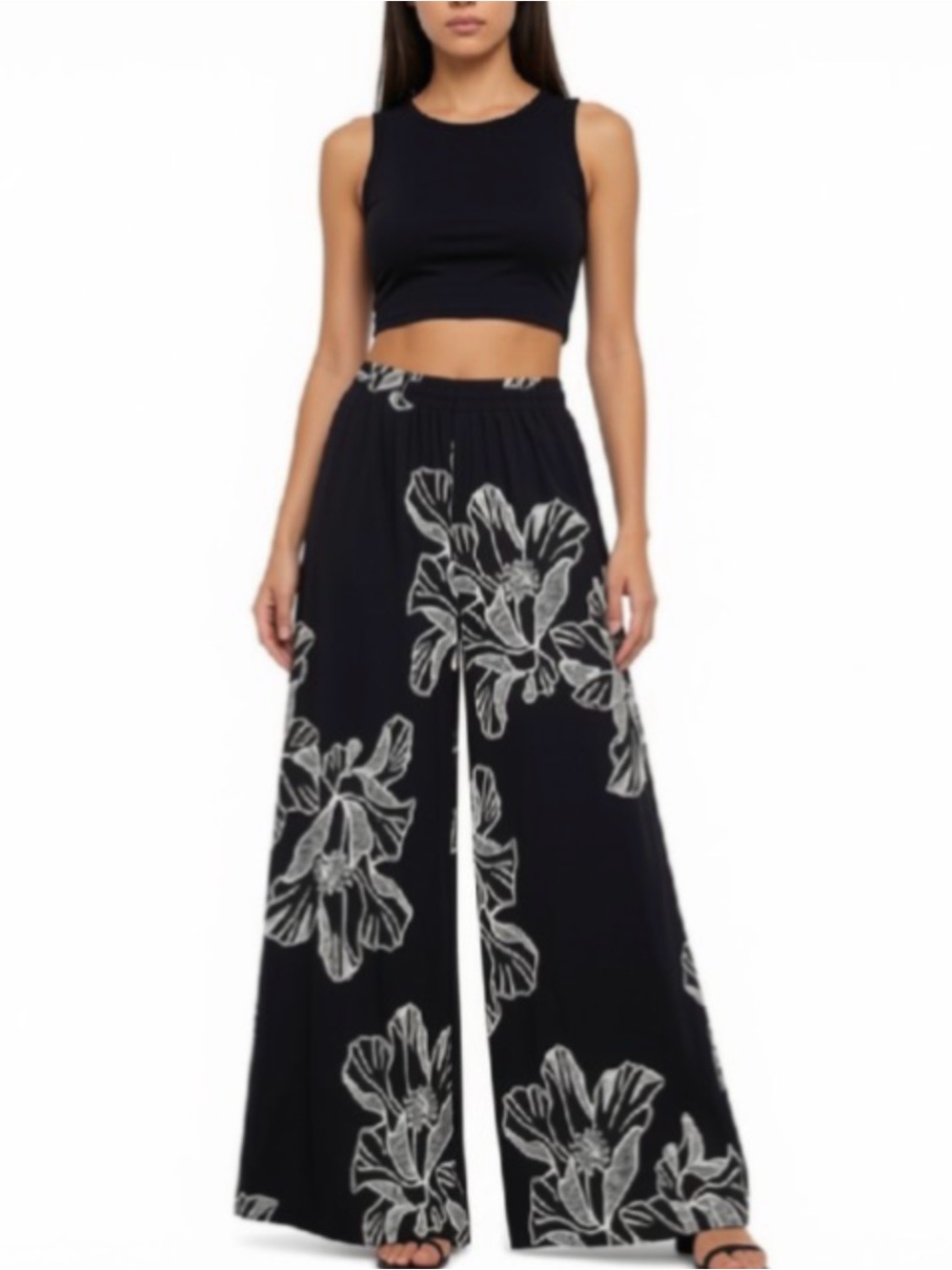 🖤 ✨ VTG Cachet Black & White Floral Wide-Leg Palazzo Pants ✨ 🖤✨Size Small